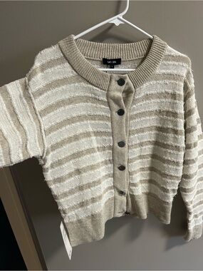 Saint + Sofia Fearne Knit Cardigan Cream Stripe NWT Size S